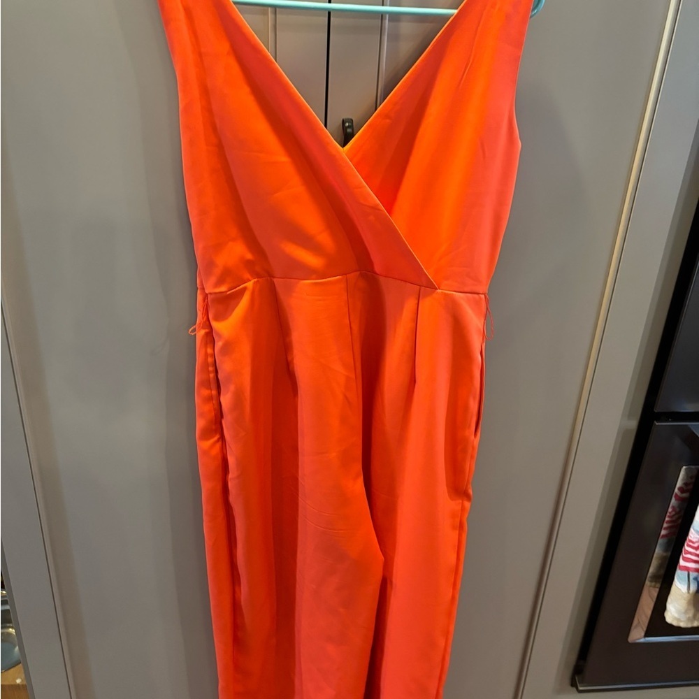 Sam Edelman Womens Sleeveless V Neck Wide Leg Crop Jumpsuit Coral Punch Size 8 - Picture 7 of 7